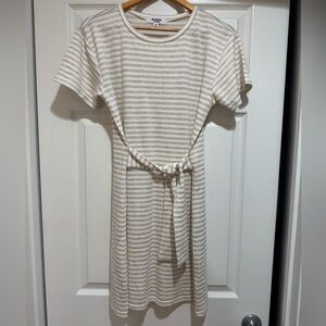 BB Dakota Beige and White Striped Dress with Side Tie